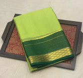 Bright Olive Green Mysore Silk Saree With Dark Green Pallu